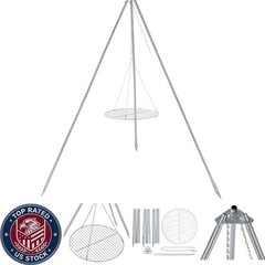 17-Inch Diameter Portable Campfire Grill with Adjustable Height & Lantern Hook