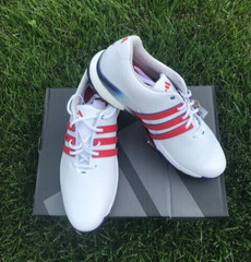 adidas Tour360 24 BOOST Golf Shoes White/Better Scarlet/Team Royal Blue 12.5