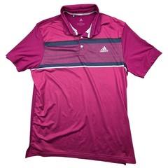 Adidas Golf Polo Shirt Mens L Magenta Gray Stripe Performance Logo