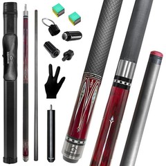 58″ Carbon Fiber Pool Cue Stick with Screw-in Extension & Leather Case Cue