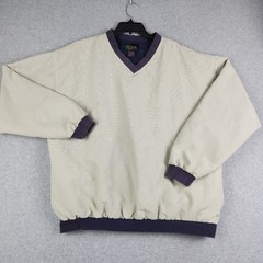 Fairway Sport Windshirt Mens L Beige Striped V-Neck Lined Golf Pullover Pockets