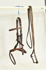 Bobby’s Tack Raised Leather English Bridle with Flash Full size and Braided Rein