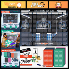Extra Large Fantasy Football Draft Board 2026 | Live Draft Kit for 8-12 Teams, 2