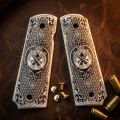 Custom 1911 Grips White Poly Pearl Springfield Armory Logo Engraved Full Size