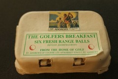 GOLFERS BREAKFAST SIX FRESH RANGE BALLS NEW ST ANDREWS CREST 2-SIDES EGG CARTON