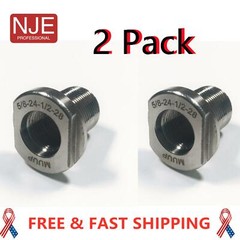 2 Pack Premium Thread Adapter 1/2×28 to 5/8×24 Stainless Steel