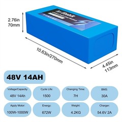 48V 8Ah 10Ah 14Ah 20Ah Lithium Batetry for 20W-1200W Electric Bike Ebike Scooter