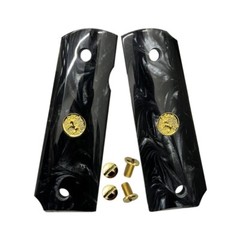 1911 Grips Full Size fit Colt Springfield Grips Black Pearl W/Gold Horse &Screws