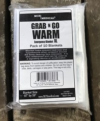 10 Pack Grab-N-Go Warm Emergency Blanket, 87” by 59” Silver