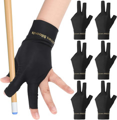 Pengxiaomei 6 Pcs Pool Gloves Billiards Left Hand, 3 Fingers Shooters Snooker Cu
