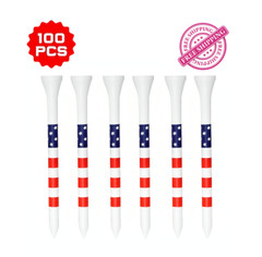 100PCS 3 1/4 inches 83mm Wooden Golf Tees with USA Stars & Strips American Flag