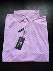 NWT MEN’S HARLESTONS SEA SCALLOP POLO, COLOR: MILLS PINK, SIZE: SMALL