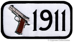 1911 PISTOL PATCH iron-on embroidered GUN 2nd AMENDMENT SEMI-AUTOMATIC – WHITE