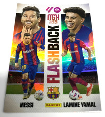 2024-25 PANINI MEGACRACKS SOCCER CARD LIONEL MESSI/ LAMINE YAMAL FLASHBACK CARD