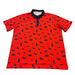 Breakfast Balls Mens Red Americana Animal Print Golf Polo Shirt 2XL Short Sleeve