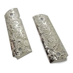 1911 Grips Full Size Government Nickel Plated Colt Kimber Scroll 1911 Screws
