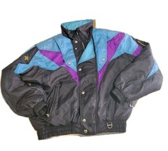 Vtg 1990s Descente Ski Jacket Made In Japan Color Block Purple Black Mens XL