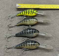 (4) Vintage Old School Strike King Balsa Crankbait Fishing Lures Lot Of 4