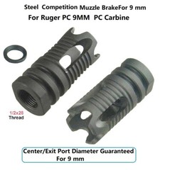 All Steel 1/2×28 TPI Low Concussion Muzzle Brake Compensator For Ruger PC 9 mm
