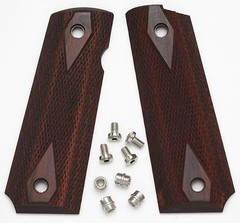 1911 officer size checkered Red Diamond wood grips + Stainless screws & bushings