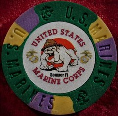 (2) United States Marine Corps Heavy Golf Ball Marker Poker Chip GREEN 1-1/2″