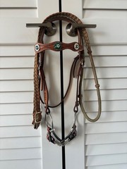 New ARSA 1D Concho Western Horse Bridle W/ Paracord Reins & Offset D Snaffle Bit