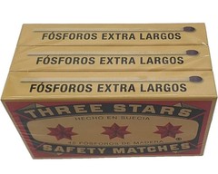 Swedish Match Three Stars Extra Long Safety Matches 3 Packs of 45 Strike each PK