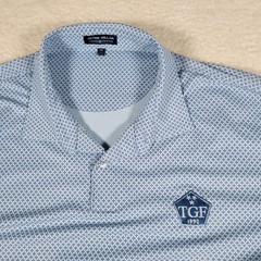 Peter Millar Polo Mens XL Blue Crown Crafted MS21EK505S TGF 1990 Logo Geometric