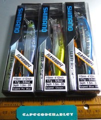Lot of Three (3) Different Color Shimano Flash B Lures Suspend 5/8 oz 4 1/2 in