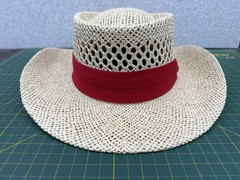 Greg Norman Signature Straw Hat w/ Shark Logo Red Band – Natural