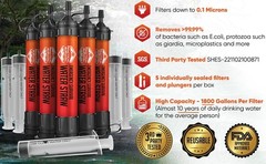 5 Emergency Water Filter Straws 1800-Gal Survival Camping Hiking BPA Free 5-Pack