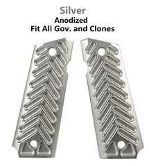 1911 Silver Anodized Half Cut Aluminum Grips Fits Government Model & Clones