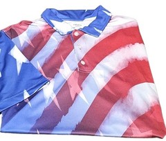 Cabana Crown & Ivy-Mens American Flag Print, Summer Athletic Polo Shirt-(S)
