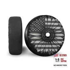 17 Inch Black and White American Flag Sunflower Leather Spare Tire Cover with