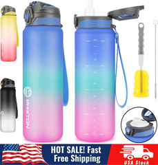 Sports Motivational Drinking Water Bottle With Time Marker 32 Oz BPA Free