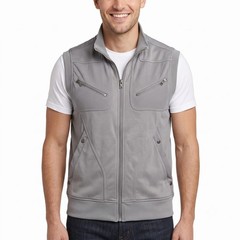 Guess Mens L Grey Full Zip Mock Neck Perforated Panel Athletic Track Vest