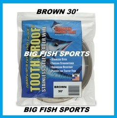 AFW TOOTH PROOF STAINLESS STEEL LEADER-Single Strand Wire-325LB Test 30FT BROWN