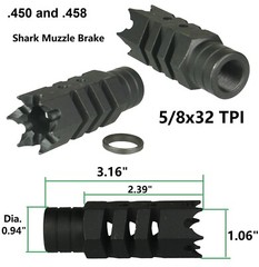 Shark .450 and .458 Socom Muzzle Brake Compensator 5/8×32 TPI All Steel W Washer