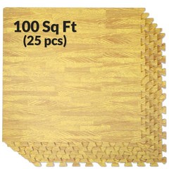 100 SqFt 3/8″ Wood Grain Foam Mat Interlocking Tile Flooring 25pcs Oak