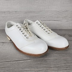 VTG 1970s SAGA Mens Bowling Shoes White Leather Lace Up Taiwan Made Size 10.5