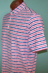 IBKUL Golf S/S Wicking, UPF 50 POLO sz L LANDON PRINT STRIPE (RED/WHITE/BLUE)