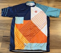 Cycling Jersey Men’s Large Blue Orange Geometric Full Zip Bike Shirt Race Top