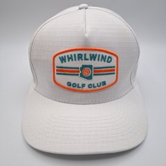 Whirlwind Golf Club Hat Cap Pukka Snapback White Orange Teal Script Patch Logo