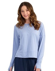 Huk Bayside Pullover Crew Women’s Shirt, Lightning Sky Heather, Medium