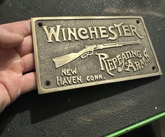 Winchester Sign Plaque Gun Rifle Firearm 2A Hunting Memorabilia Home Decor Brass