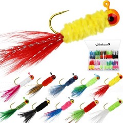 40pcs Crappie Jigs, Jig Heads with Feather Hand-Tied 1/32oz 1/16oz 1/8oz Fishing