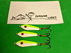 3 – 1/2 oz slab lead fishing jigging lures spoons White and Chartreuse