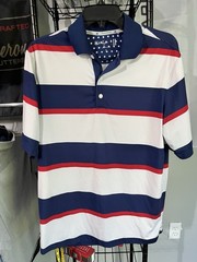 Walter Hagen Men’s S Blue/White/Red Striped Golf Polo Short Sleeve Logo