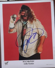 Mankind (Mick Foley) Signed 8×10 WWF WWE ECW Autograph «With Socko» Promo Photo