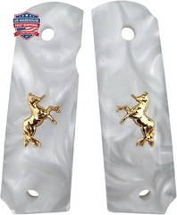 1911 Grips Full Size,White Black Pearl,Bonded Ivory,Silver Gold Horse,Aztec | Fi